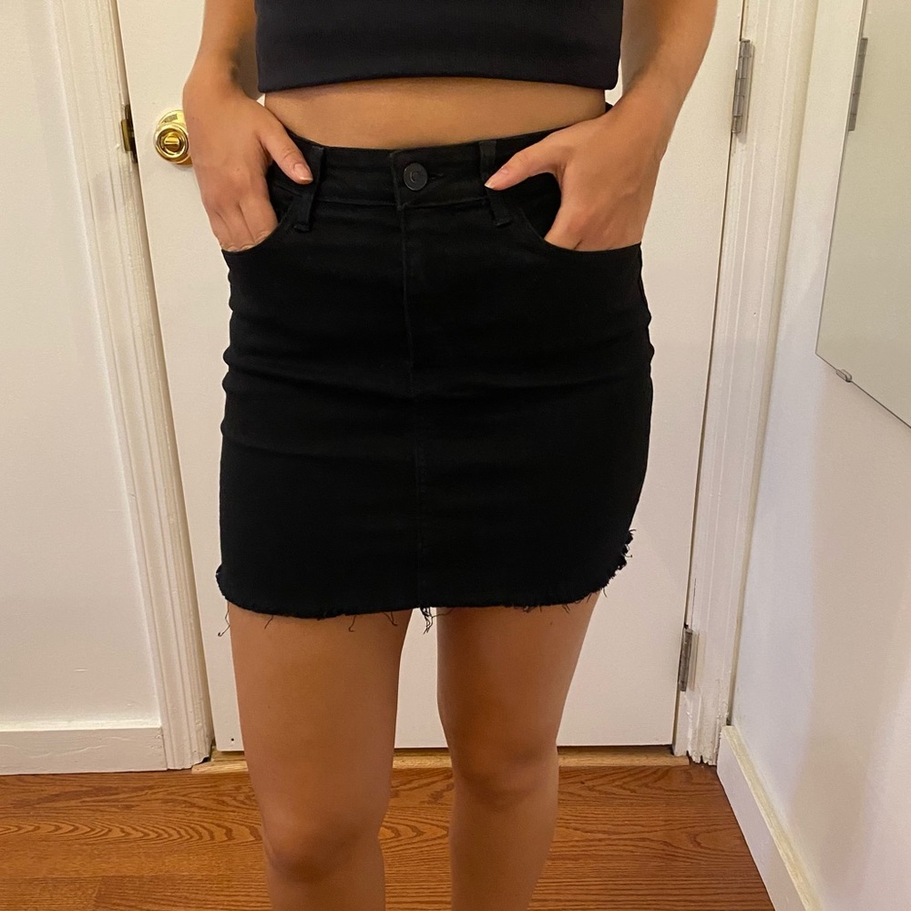 Black Denim Mini Skirt O2 Denim